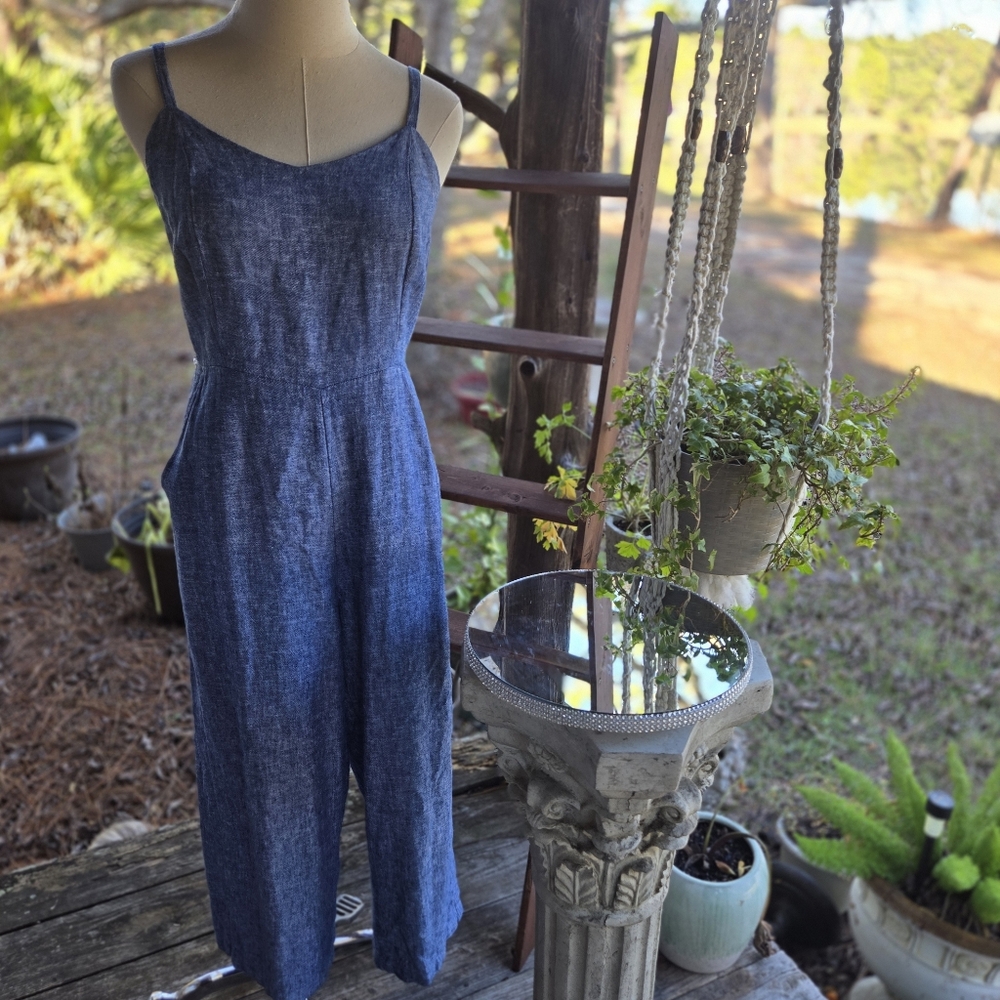 Old Navy Indigo Blue Linen Blend Jumpsuit Size Medium